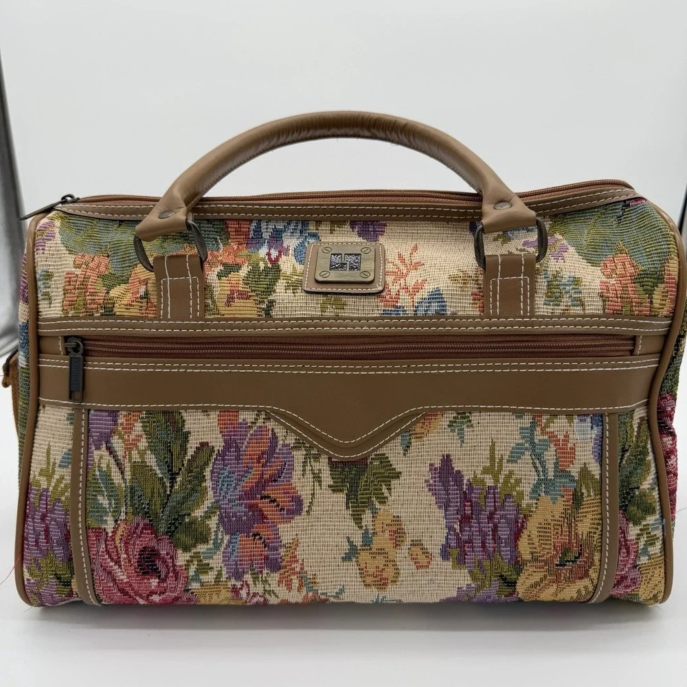Leisure Multicolor Floral Satchel Top Handle Bag Zip Closure Adjustable Strap
